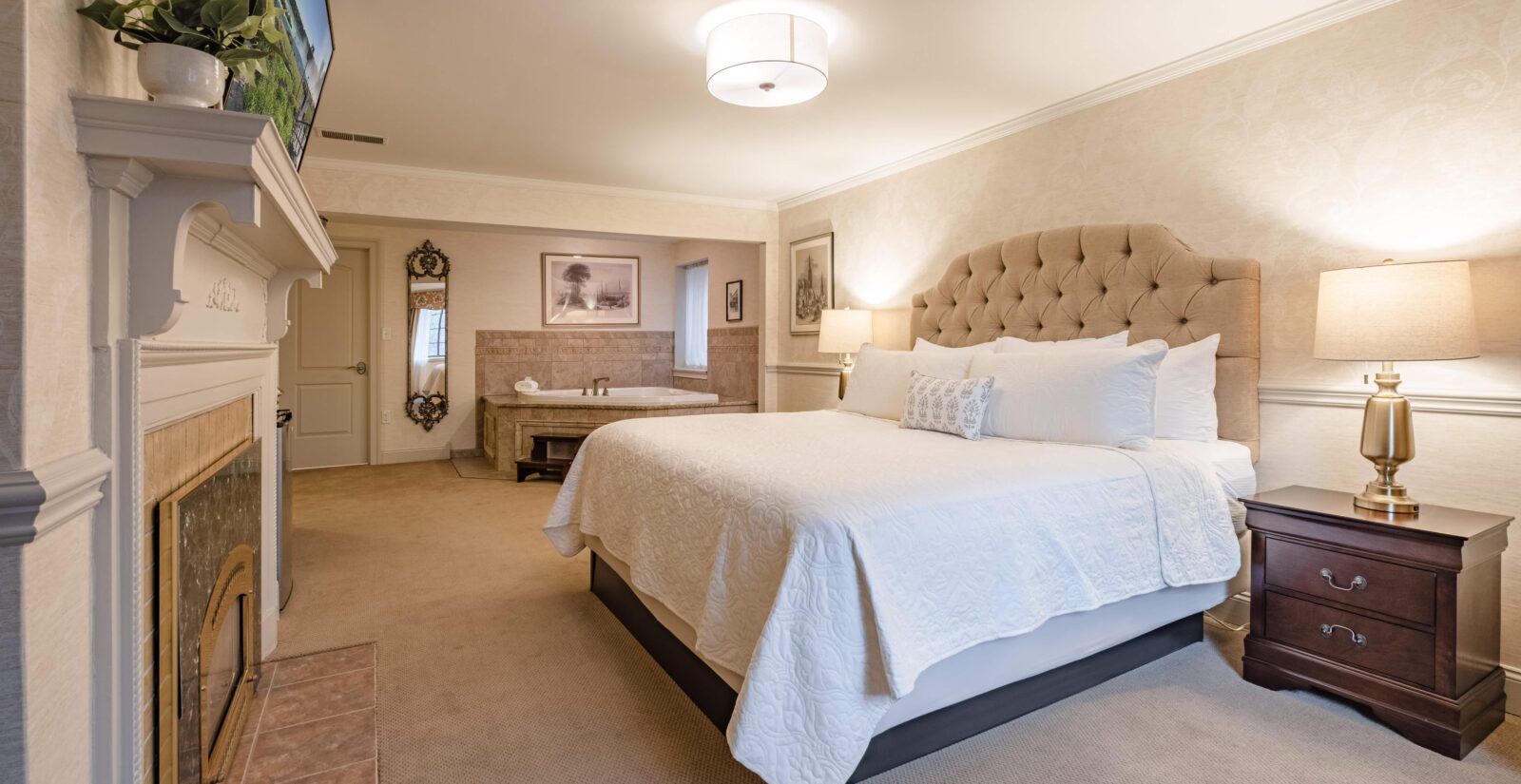 Guest room living area with fireplace