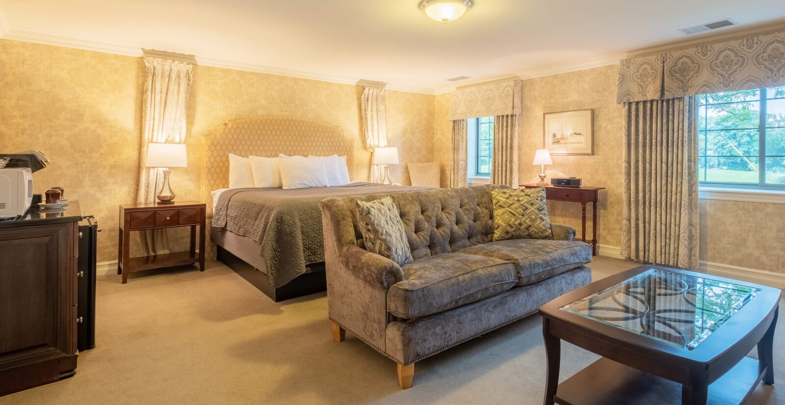 Guest bedroom with red bedding